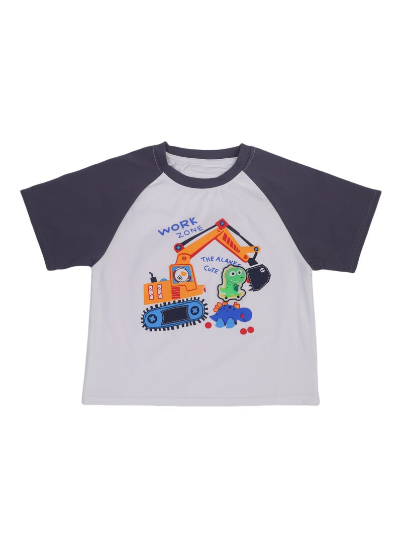 Glow-in-the-Dark Dinosaur & Digger T-Shirt - Cotton Blend Summer Tee with Luminous Print, Short Sleeves - For Boys Aged 3-11 Years  - Image 2