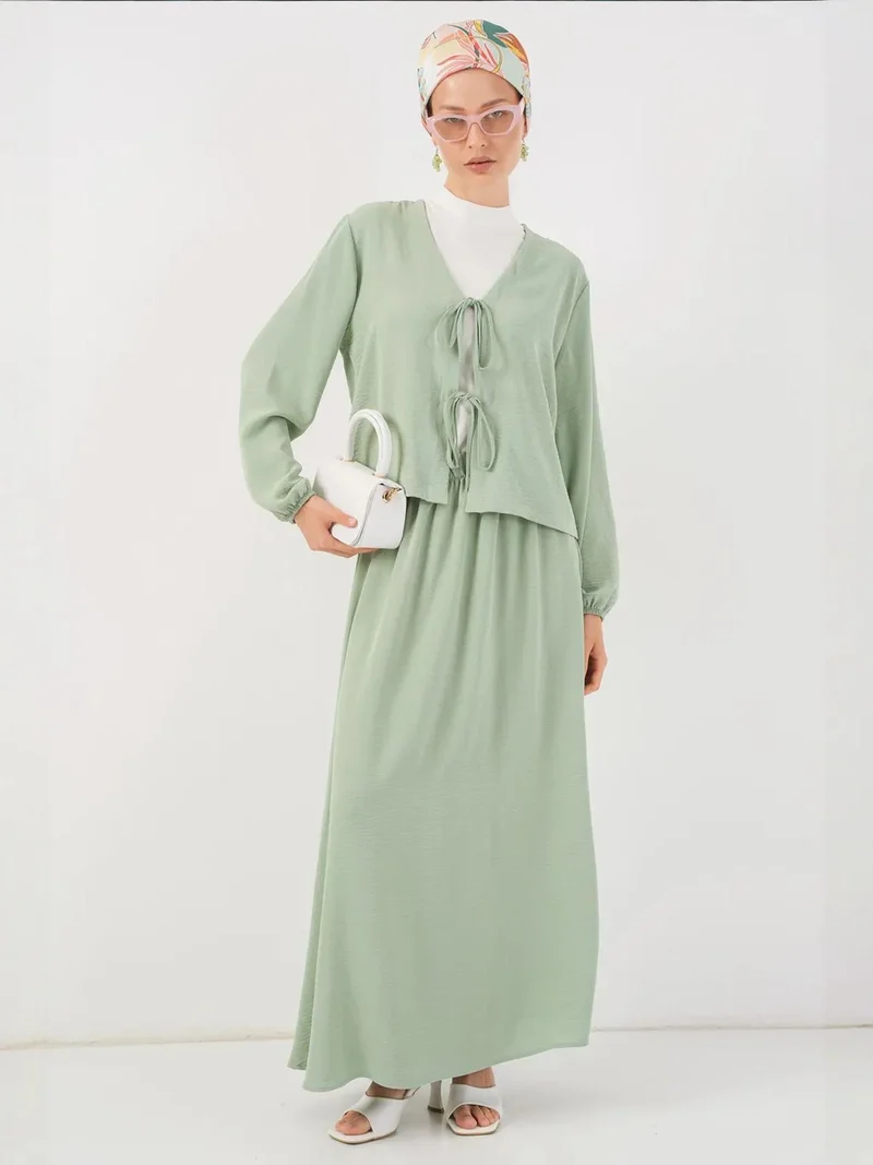 BIG DART BDART Textured V-neck Tie Closure Two-Piece Coord Set