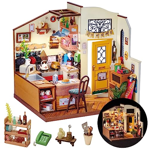 Rolife DIY Miniature Cozy Kitchen House Kit for Adults to Build Tiny House Making Kit with Furnitures HalloweenChristmas DecorationsGifts for Family and Friends Cozy Kitchen - Image 1