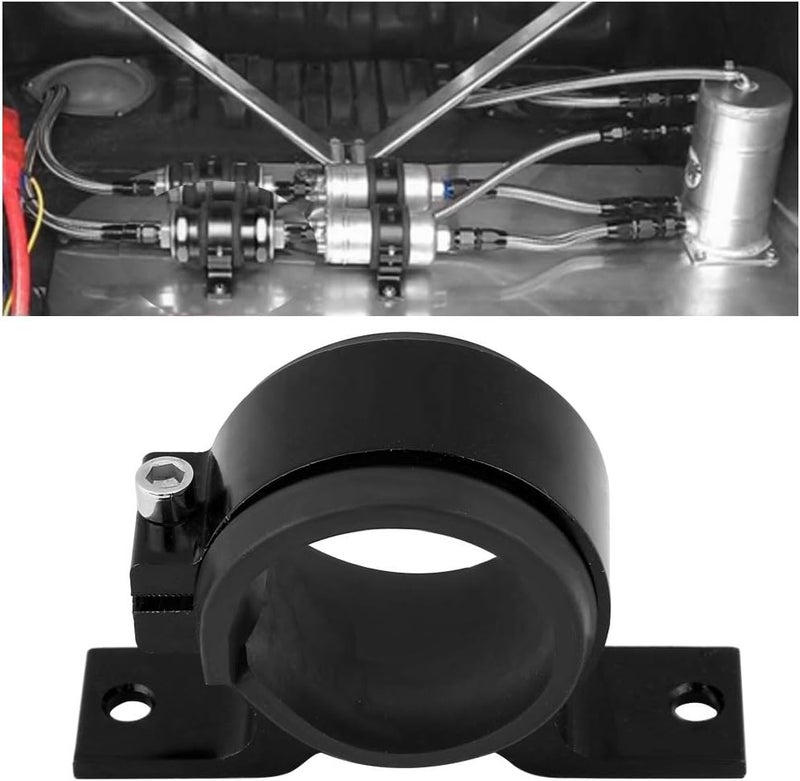 woobles Fuel Filter Mounting Bracket, Aluminum Alloy 50mm Car Fuel Pump Mounting Bracket Single Filter Clamp Cradle(Black) Black - Image 2