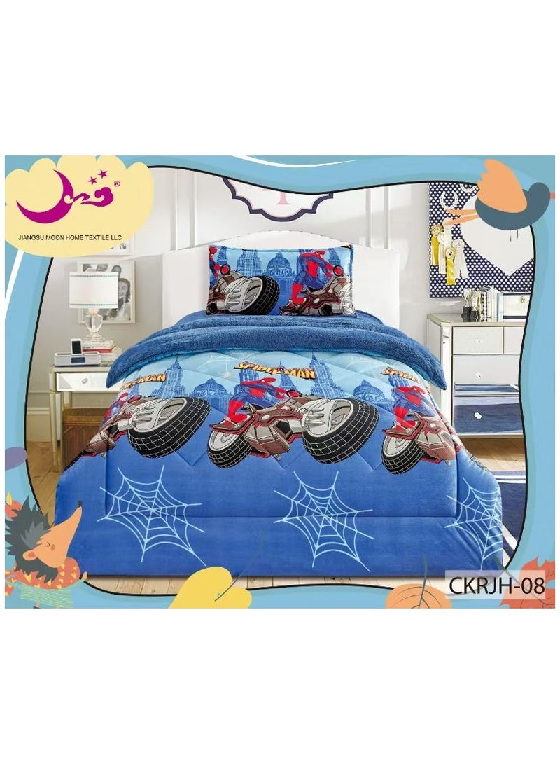 أورز طقم لحاف مفرش سرير شتوي مخمل ناعم مبطن بفرو برسومات اطفال من 3 قطع مقاس مفرد - Image 1