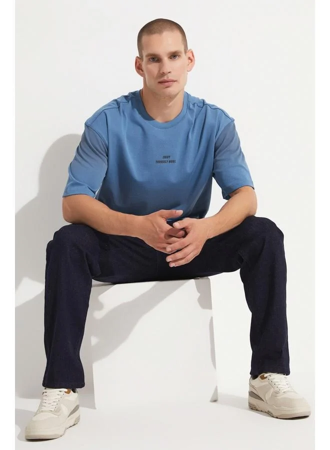 JUNE June Men Oversize Pattern Crew Neck Striped Tshirt Blue