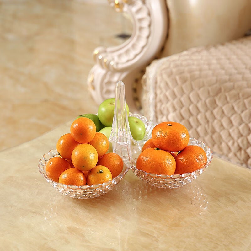 Fruit Plate Living Room High Beauty Value Wholesale Household Light Luxury Plastic Transparent Fruit High Foot Multi-Layer Chinese Style Refreshment Fruit Plate Clear 