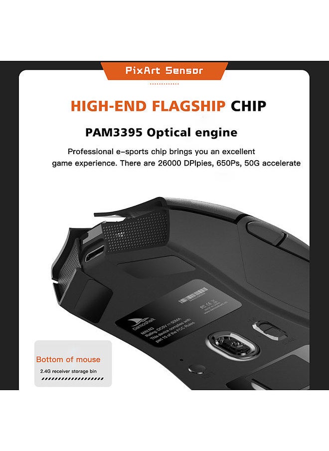 Darmoshark - N3 Wireless BT  3 Mode Gaming esports Mouse 26000DPI 7 key Optical PAM3395 Lightweight portable computer mouse suitable for laptop computers - Image 1