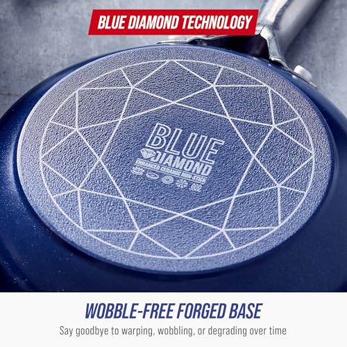 Blue Diamond قدر صلصة غير لاصق سعة 2QT مزود بغطاء من الماس الأزرق، خالي من المواد السامة PFAS، سيراميك ماسي، آمن في غسالة الصحون والفرن، آمن للأدوات المعدنية، مقبض بارد، قدر شيف، غطاء زجاجي، أزرق - Image 4