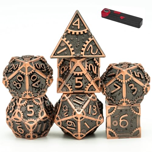 UDIXI Steampunk Metal Dice Set 7 Die Polyhedral DND Dice Set for DD Role Playing Game and Math Teaching Ancient Copper - Image 1