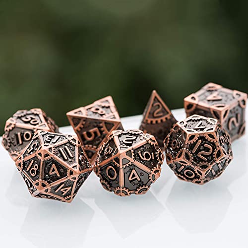 UDIXI Steampunk Metal Dice Set 7 Die Polyhedral DND Dice Set for DD Role Playing Game and Math Teaching Ancient Copper - Image 5