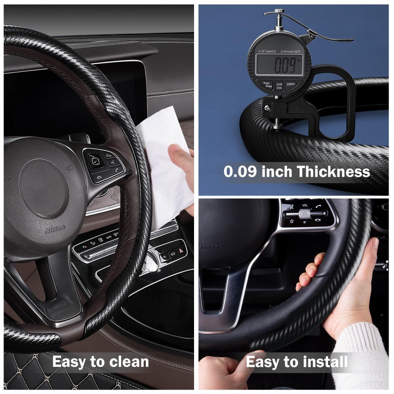 Aotoyou Carbon Fiber Steering Wheel Cover, Thin Steering Wheel Cover Protector Universal Car Steering Wheel Accessories, Matte Black - Image 4