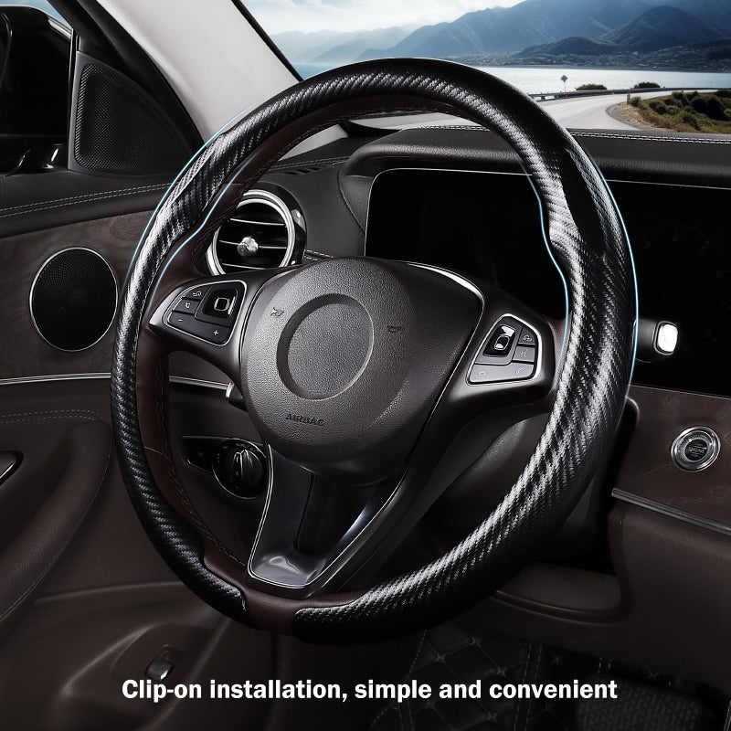 Aotoyou Carbon Fiber Steering Wheel Cover, Thin Steering Wheel Cover Protector Universal Car Steering Wheel Accessories, Matte Black - Image 2