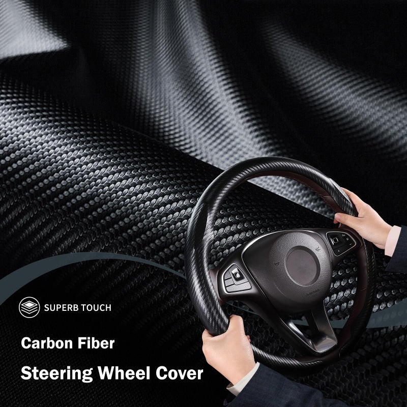 Aotoyou Carbon Fiber Steering Wheel Cover, Thin Steering Wheel Cover Protector Universal Car Steering Wheel Accessories, Matte Black - Image 5