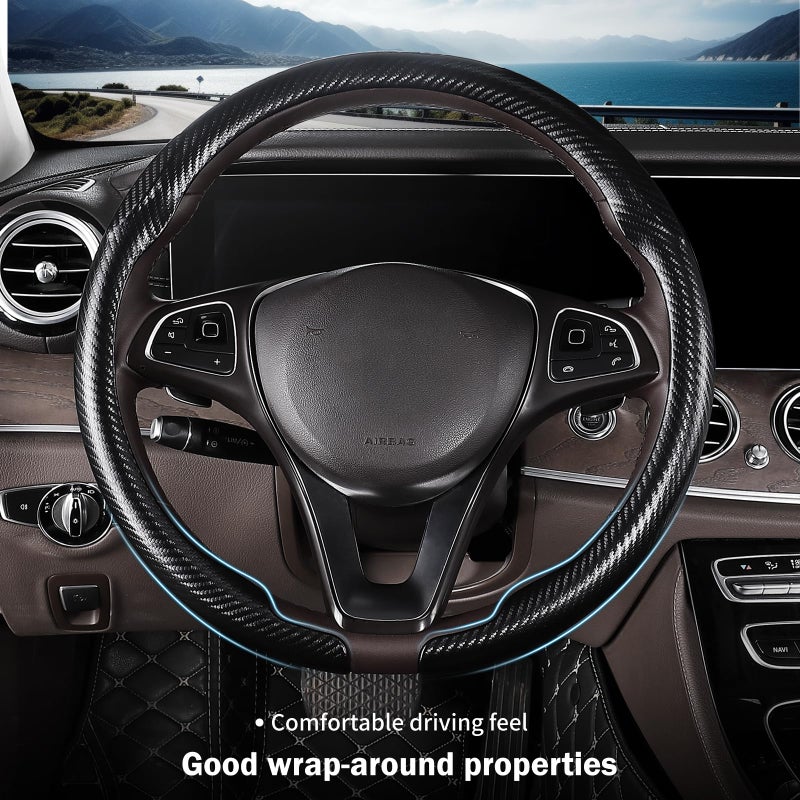 Aotoyou Carbon Fiber Steering Wheel Cover, Thin Steering Wheel Cover Protector Universal Car Steering Wheel Accessories, Matte Black - Image 3