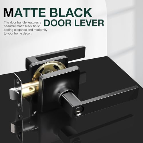 GOBEKOR Privacy Door Handles Matte Black Interior Door Levers, Square Door Handle with Lock for Bedroom and Bathroom Modern Door Hardware, 8 Pack - Image 2