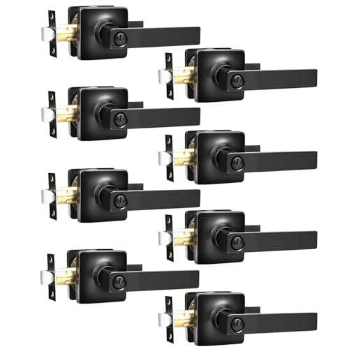 GOBEKOR Privacy Door Handles Matte Black Interior Door Levers, Square Door Handle with Lock for Bedroom and Bathroom Modern Door Hardware, 8 Pack - Image 1