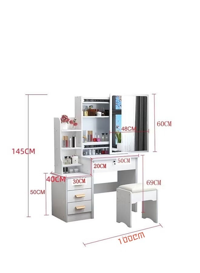 JCB CHIC White Dressing Table Set with Mirror and Lights，Large Storage Makeup Vanity Table with Stool，Multifunctional Makeup Storage Side Chest Drawers，Modern Makeup Vanity Desk Set  for Bedroom - Image 2