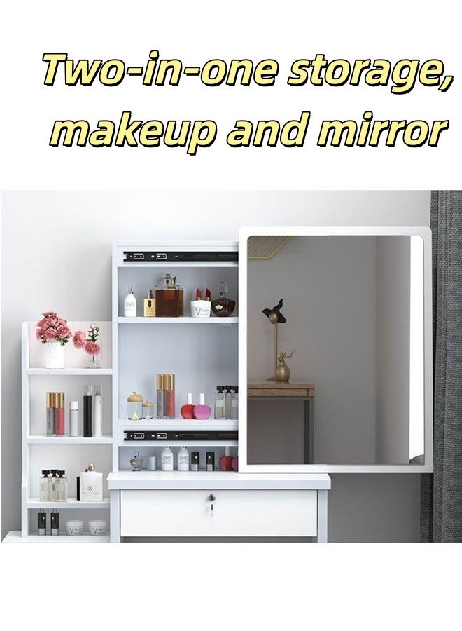 JCB CHIC White Dressing Table Set with Mirror and Lights，Large Storage Makeup Vanity Table with Stool，Multifunctional Makeup Storage Side Chest Drawers，Modern Makeup Vanity Desk Set  for Bedroom - Image 3
