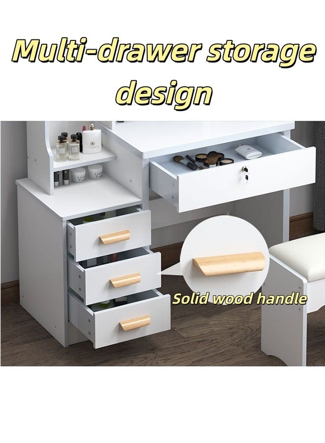 JCB CHIC White Dressing Table Set with Mirror and Lights，Large Storage Makeup Vanity Table with Stool，Multifunctional Makeup Storage Side Chest Drawers，Modern Makeup Vanity Desk Set  for Bedroom - Image 5