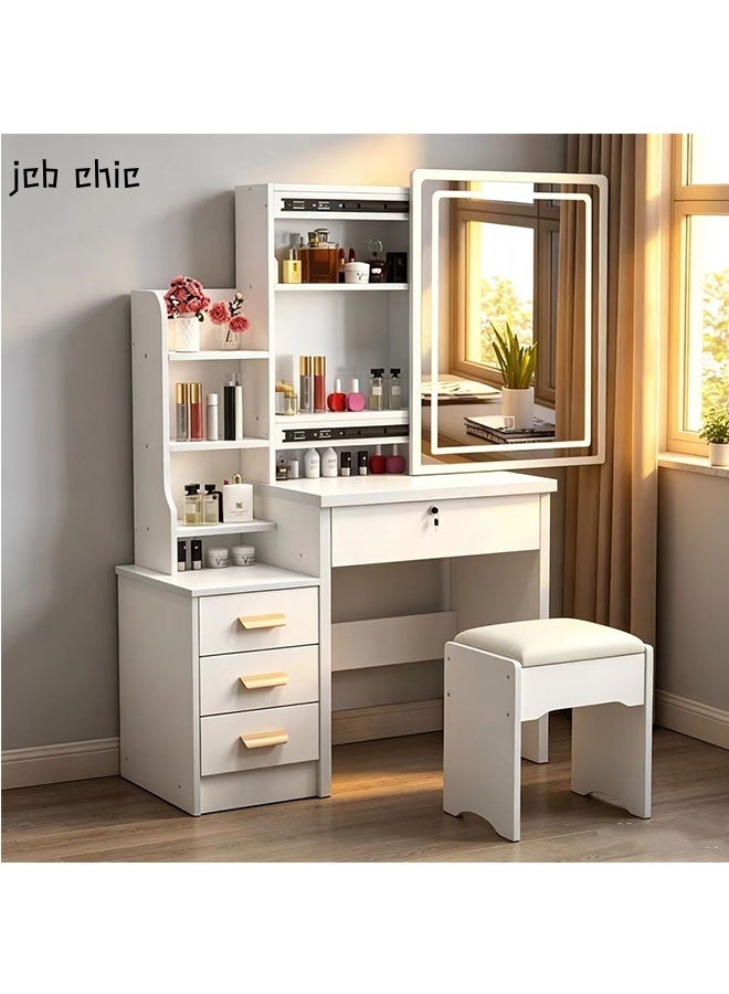 JCB CHIC White Dressing Table Set with Mirror and Lights，Large Storage Makeup Vanity Table with Stool，Multifunctional Makeup Storage Side Chest Drawers，Modern Makeup Vanity Desk Set  for Bedroom - Image 1