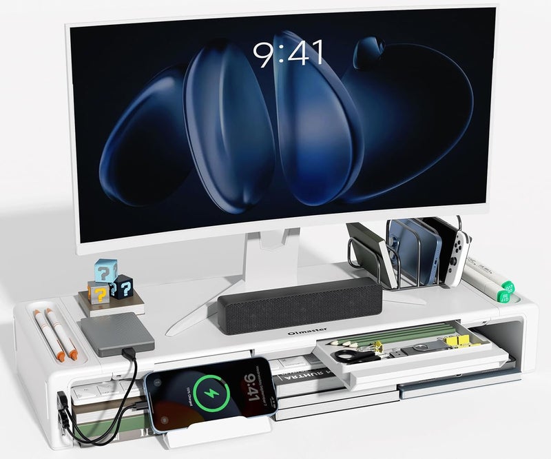 oimaster OImatser Monitor Stand Riser 3.0 USB HUB, Type-C Data Port, Foldable Computer Monitor Riser, Adjustable Length Computer Stand and Storage Drawer & Pen Slot, Phone Stand for Computer - Image 1