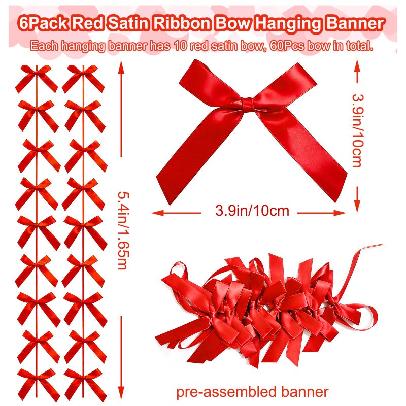Haptda Red Ribbon Bow Hanging Garland for Baby Shower Red Bow Party Decorations Girls Bow Birthday Decoration Wedding Valentine's Day Mother's Day Party Room DÃ©cor 6pcs - Image 3