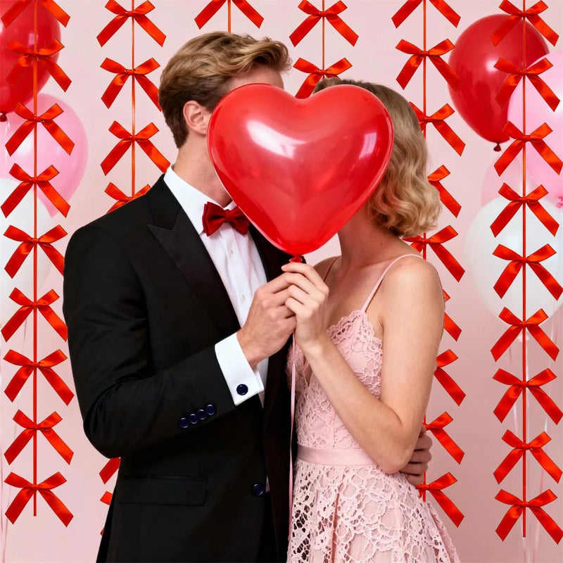 Haptda Red Ribbon Bow Hanging Garland for Baby Shower Red Bow Party Decorations Girls Bow Birthday Decoration Wedding Valentine's Day Mother's Day Party Room DÃ©cor 6pcs - Image 2