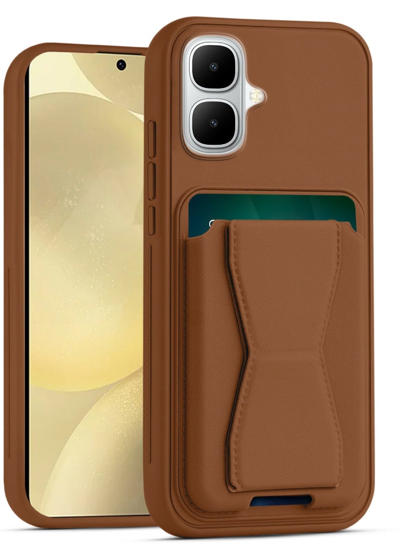 غطاء خلفي من الجلد مع محفظة بطاقات، جراب قابل للطي ومقاوم للصدمات متوافق مع هاتف Infinix Smart 10 (بني)