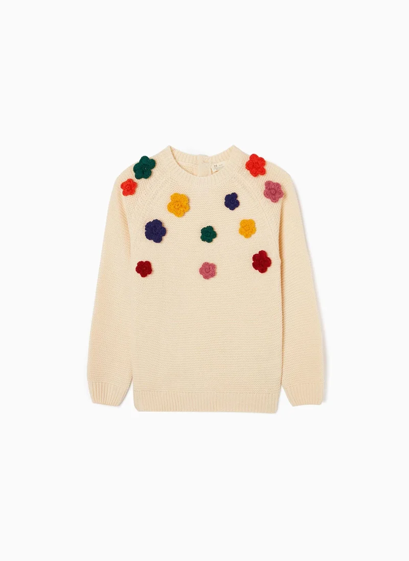 Zippy Chunky Knit Jumper Cardigan for Girls, Beige