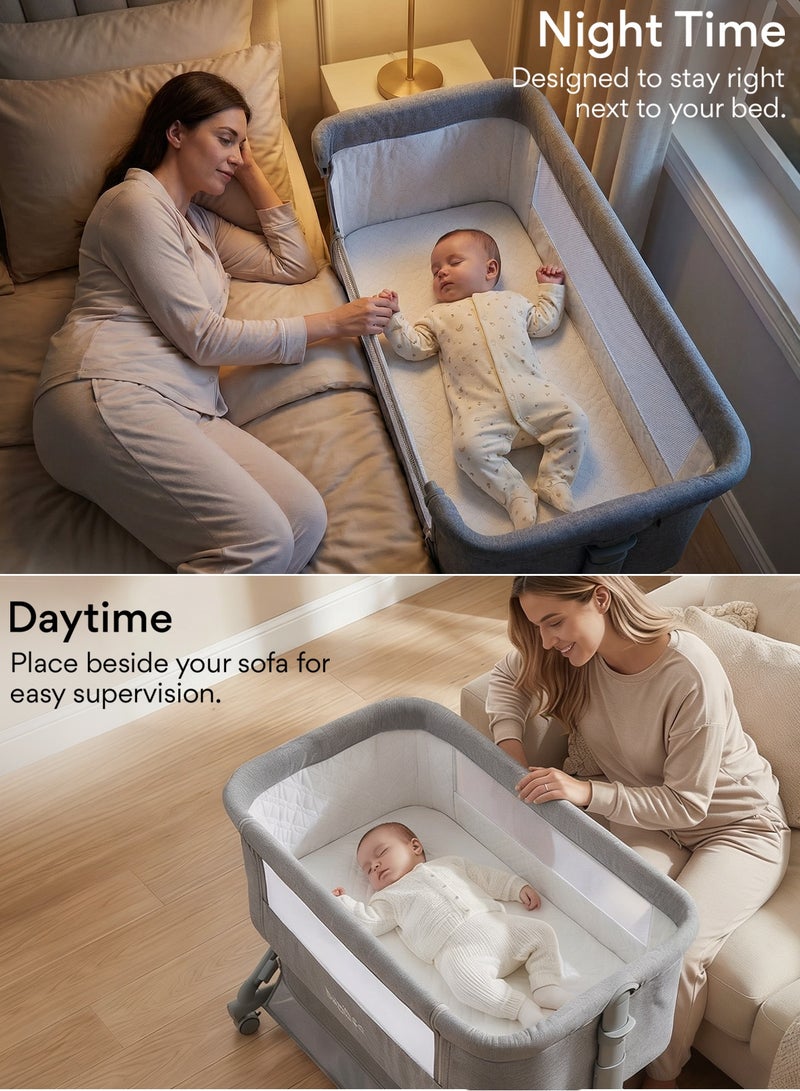 BAYBEE 3 in 1 Portable Baby Bedside Crib for Baby With Rocking Mode | Baby Bassinet for New Born with 4 Height Adjustable & Recline | Baby Cot with Mosquito Net & Storage Box | Bedside Basinet for 0 to 2 Years Boy Girl Grey - Image 3