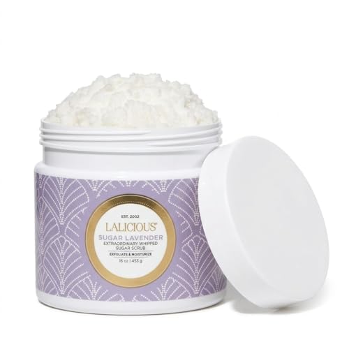 LALICIOUS Sugar Lavender Exfoliating & Moisturizing Body Scrub | Sugar & Coconut Oil | Pre-Shave Scrub for Ingrown Hairs & Razor Bumps | Gently Buffs & Smooths Sensitive Skin | No Parabens Large 16oz - Image 1