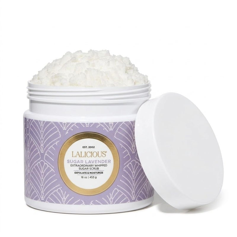 LALICIOUS Sugar Lavender Exfoliating & Moisturizing Body Scrub | Sugar & Coconut Oil | Pre-Shave Scrub for Ingrown Hairs & Razor Bumps | Gently Buffs & Smooths Sensitive Skin | No Parabens Large 16oz - Image 2