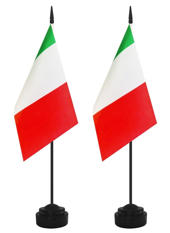 Yamiuo 2 Pack Italy Desk Flag Set, Italian Desktop Small Miniature Table Office Flag with 12" Black Pole and Black Base, Offices, Classroom, Home, Festival Decoration (Italy) - Image 1