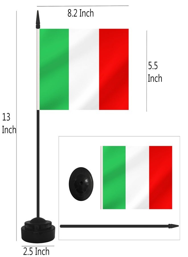Yamiuo 2 Pack Italy Desk Flag Set, Italian Desktop Small Miniature Table Office Flag with 12" Black Pole and Black Base, Offices, Classroom, Home, Festival Decoration (Italy) - Image 2