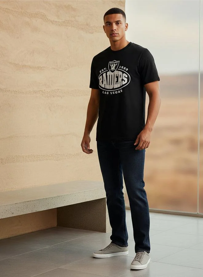 SP Characters Men Regular Fit Crew Neck Short Sleeves Raiders Print T-shirt