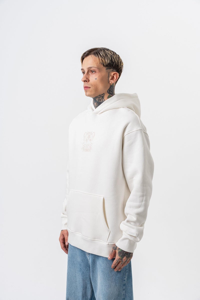 RESPIRE Men's Garden Printed Hooded Oversize Hoodie Ecru - Image 3