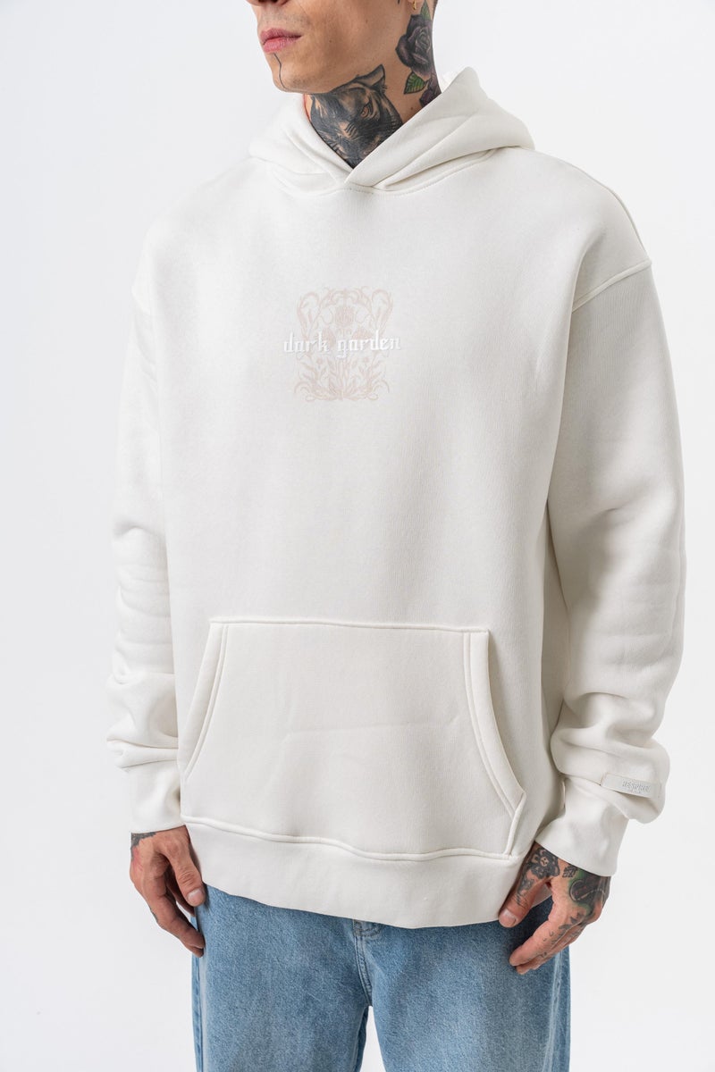 RESPIRE Men's Garden Printed Hooded Oversize Hoodie Ecru - Image 4