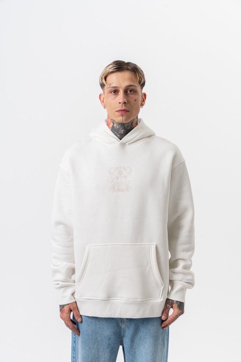 RESPIRE Men's Garden Printed Hooded Oversize Hoodie Ecru - Image 1