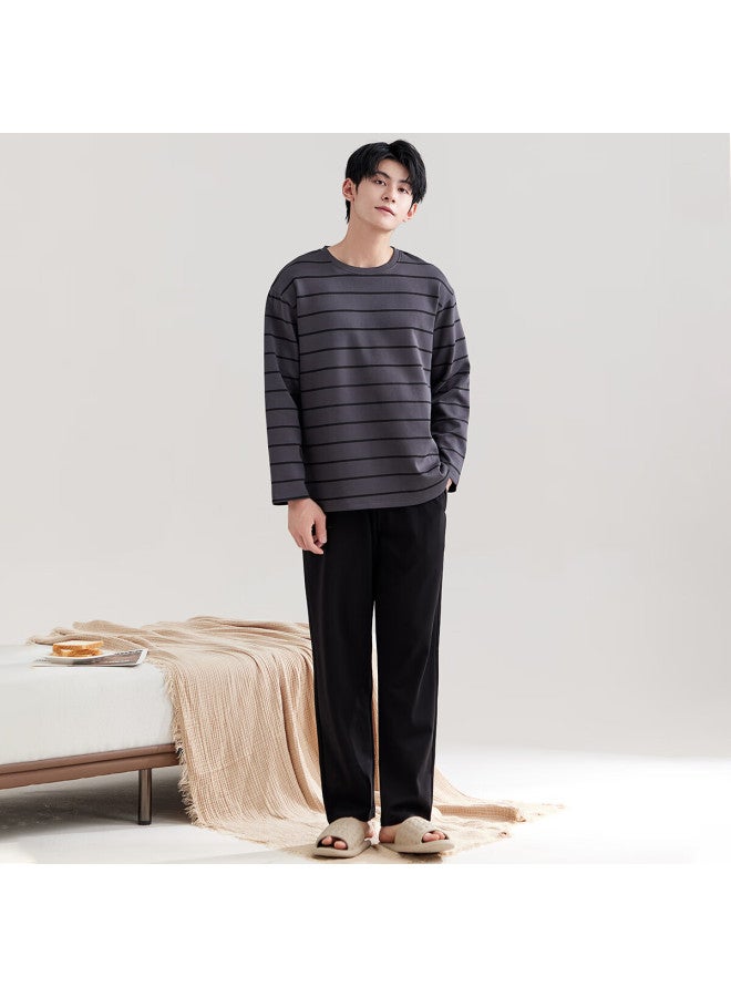 Your Sun Yiershuang Men's Pajamas, Autumn And Winter Round Neck Long Sleeve Striped Loose Casual Loungewear Set For Outdoor Wear - Image 4