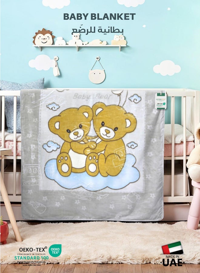 Cotton home Ultra-Soft Bear Baby Blanket Lightweight & Cozy Plush with Embossed Design, 140x110cm - Grey - Image 1