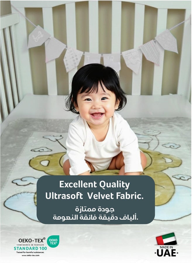 Cotton home Ultra-Soft Bear Baby Blanket Lightweight & Cozy Plush with Embossed Design, 140x110cm - Grey - Image 3