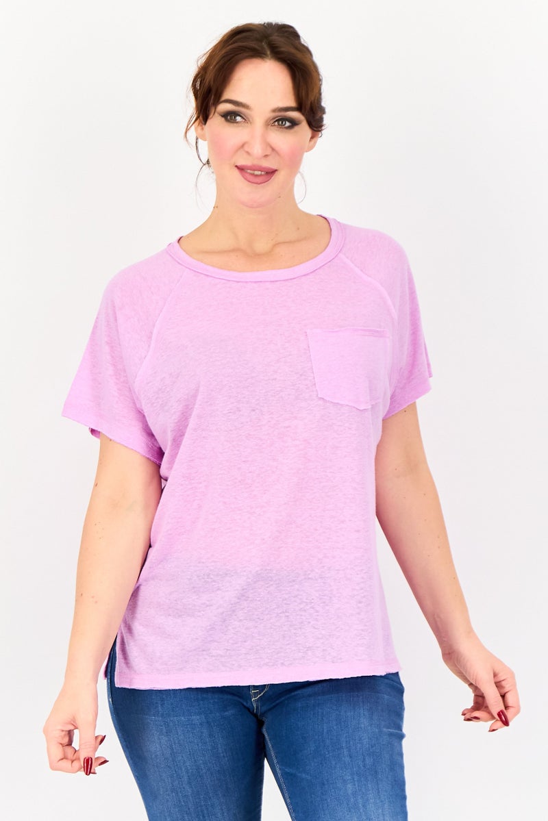 Member's Mark Women Crew Neck Short Sleeve Plain T-shirt, Purple - Image 1