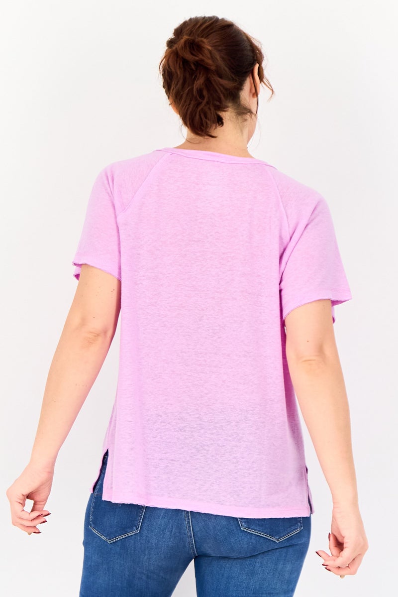 Member's Mark Women Crew Neck Short Sleeve Plain T-shirt, Purple - Image 3