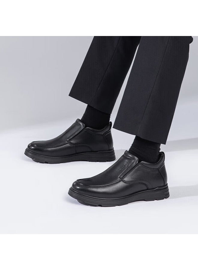 Connell Kangnai Men's Shoes, Top-grain Leather, Winter Warmth, Fleece-lined High-top Leather Shoes, Men's Business Casual Shoes, Black, Size 38 - Image 5