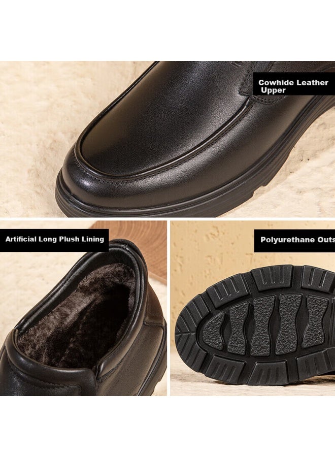 Connell Kangnai Men's Shoes, Top-grain Leather, Winter Warmth, Fleece-lined High-top Leather Shoes, Men's Business Casual Shoes, Black, Size 38 - Image 1