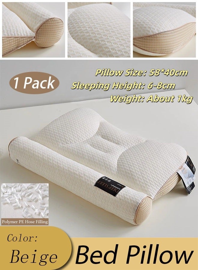 Soft And Breathable Bed Pillow Ergonomic Cervical Pillow For Neck Pain Orthopedic Sleeping Pillow Filling With Pe Hose Portable Simple Neck Pillow For Side Sleepers Back And Stomach Sleepers Beige - Image 1