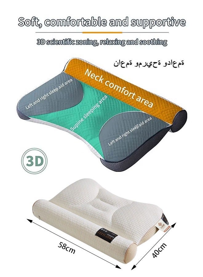 Soft And Breathable Bed Pillow Ergonomic Cervical Pillow For Neck Pain Orthopedic Sleeping Pillow Filling With Pe Hose Portable Simple Neck Pillow For Side Sleepers Back And Stomach Sleepers Beige - Image 2