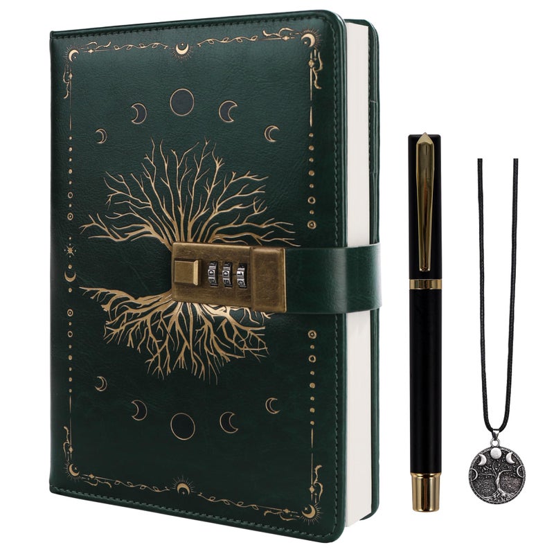 TIEFOSSI Diary with Lock, Tree of Life Vintage Journal with Lock for Women Men, A5 Refillable Locked Notebook for Writing, 224 Numbered Pages - Image 1