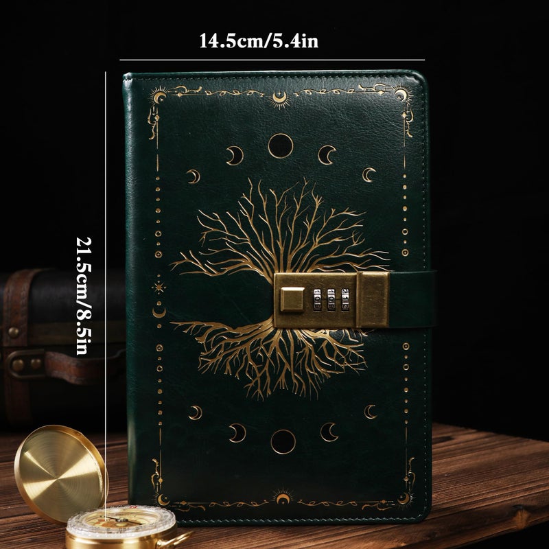 TIEFOSSI Diary with Lock, Tree of Life Vintage Journal with Lock for Women Men, A5 Refillable Locked Notebook for Writing, 224 Numbered Pages - Image 2