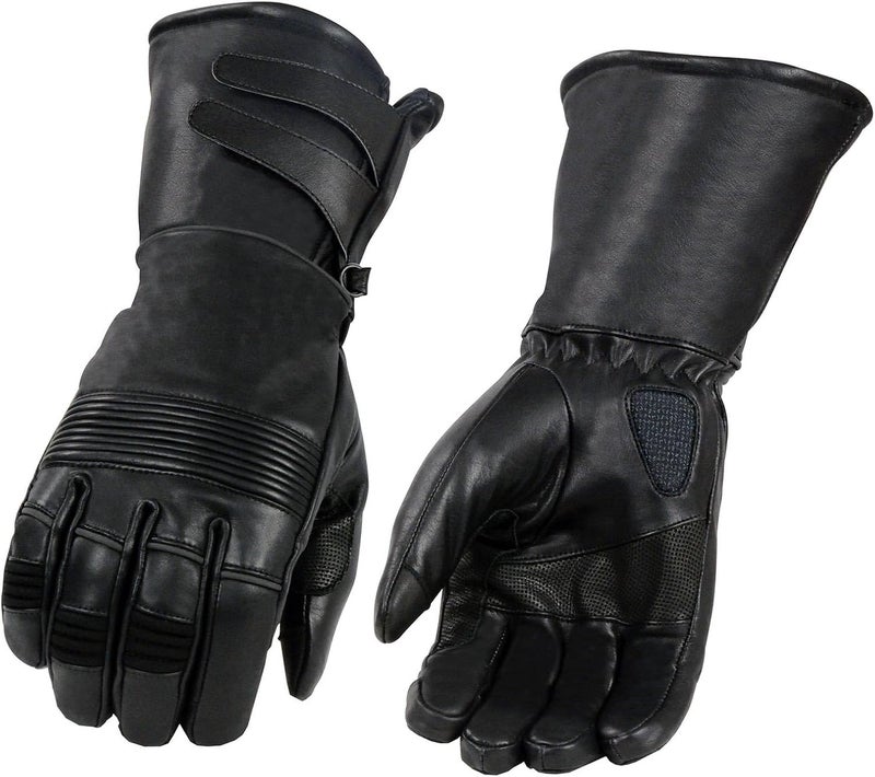 Milwaukee Leather قفازات موتوسيكل جلدية للرجال من ميلووكي MG7550 جلد بقري أسود مع كف طويل جداً وشاشة تعمل باللمس ومقاومة للماء - Image 1