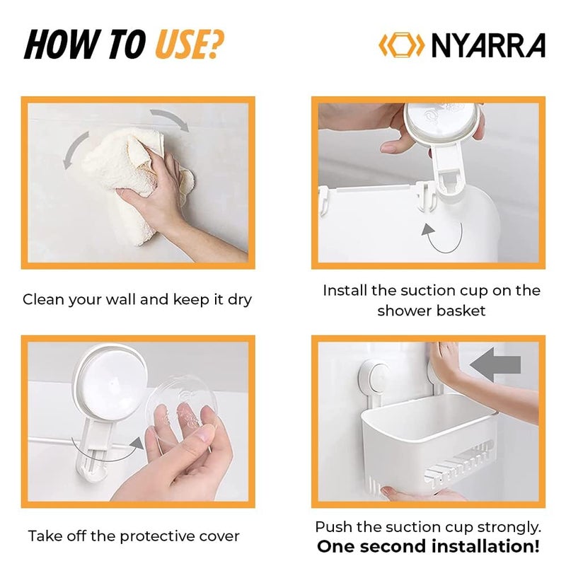 Nyarra Vacuum Suction Shower Caddy for Bathroom Hanging - Drill-Free Installation, Removable, Suction Shelf for Bedroom - Wall Mount Storage Baskets for Kitchen - Shampoo Rack, Toiletries Holder - Image 5