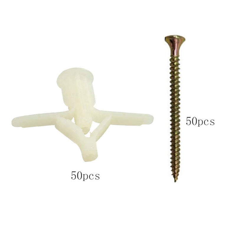 BICMTE Drywall Anchor kit - Hollow Wall Anchors with Screws ，self-Drilling Hollow Wall Anchor, for Drywall，Nylon - Plastic - Buildex，all-100 pcs (Anchor 50+Screw 50) - Image 2