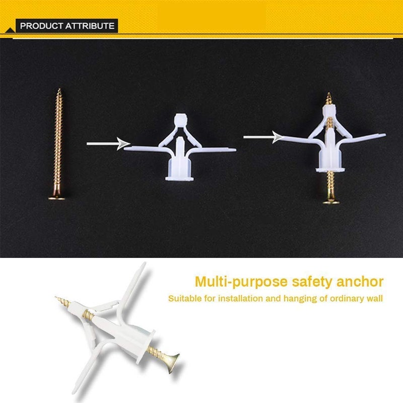 BICMTE Drywall Anchor kit - Hollow Wall Anchors with Screws ，self-Drilling Hollow Wall Anchor, for Drywall，Nylon - Plastic - Buildex，all-100 pcs (Anchor 50+Screw 50) - Image 5